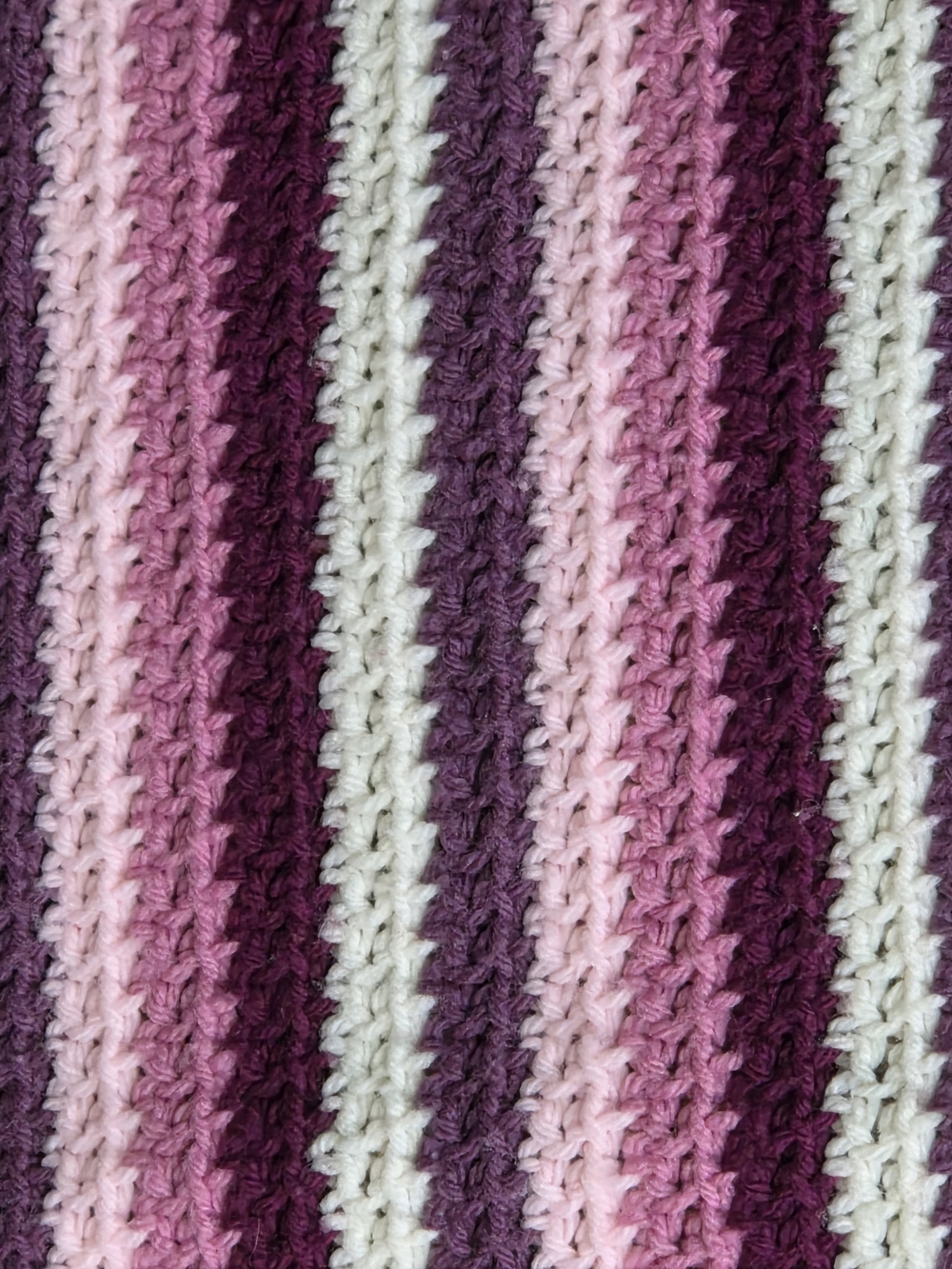 Crochet Blanket Afghan Throw Striped Pink Purple White Fringed 47x50‎ Vintage - Picture 3 of 6